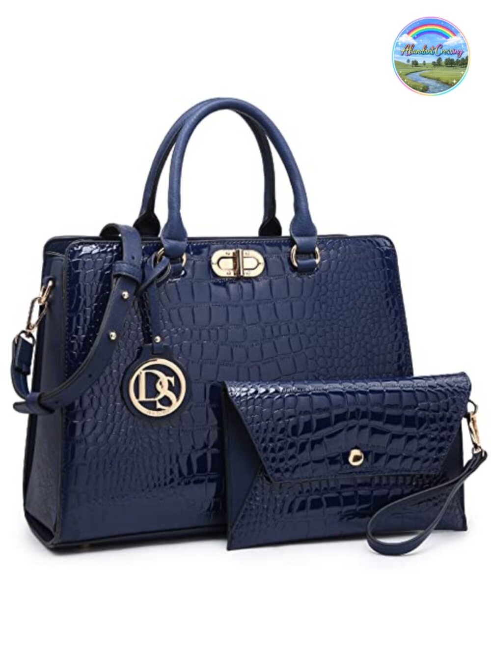 Vegan Leather Satchel Tote Top Handle Shoulder Bag with Matching Clutch